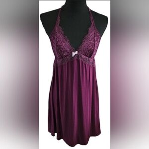 Victorias Secret PINK Lace Maroon Slip Dress  Pajama Dress Slip Gown Medium